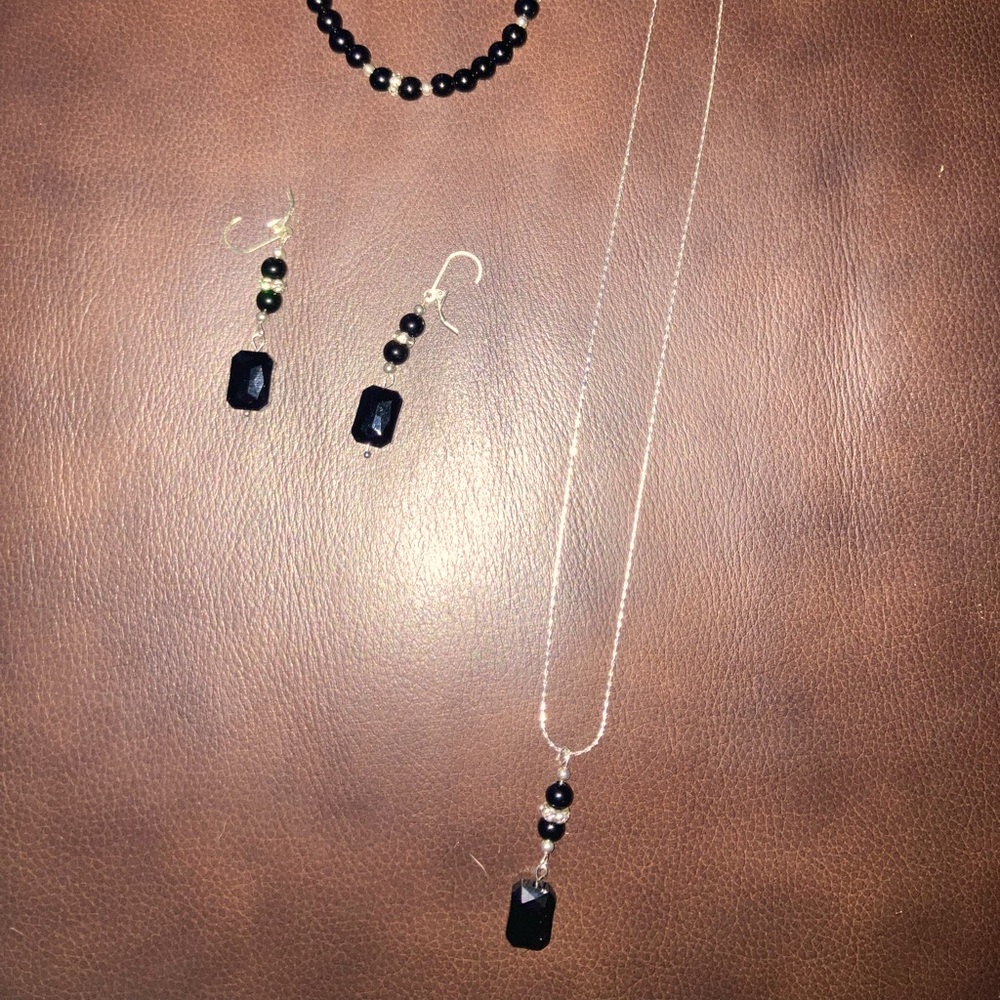 Swarovski crystal, sterling silver & black jasper